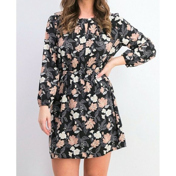41 Hawthorn Dresses & Skirts - 41 Hawthorn Womens Floral Leaf Print Keyhole Long Sleeve Dress Size M Petite